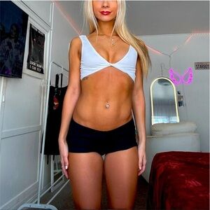 offline by aerie white ribbed cross twist front crop top